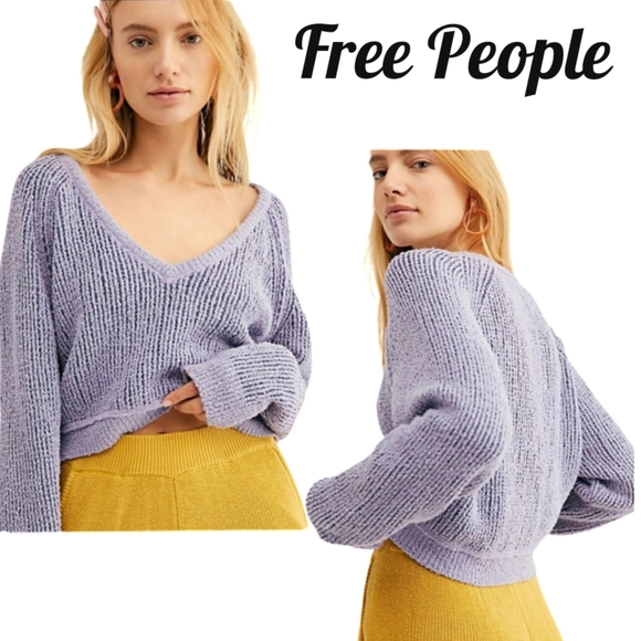 Free People Sweaters - Free People High Low Purple Combo Textured V-Neck Relaxed Fit Comfy Sweater Sm
